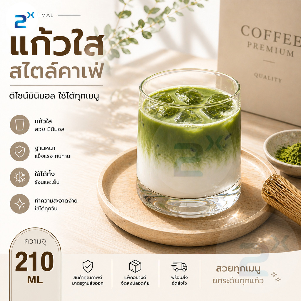 แก้วใสทรงเรียบ มินิมอล 210ml แก้วหนา ทรงเตี้ยสไตล์คาเฟ่ สำหรับเครื่องดื่ม Glass Tumbler Minimal