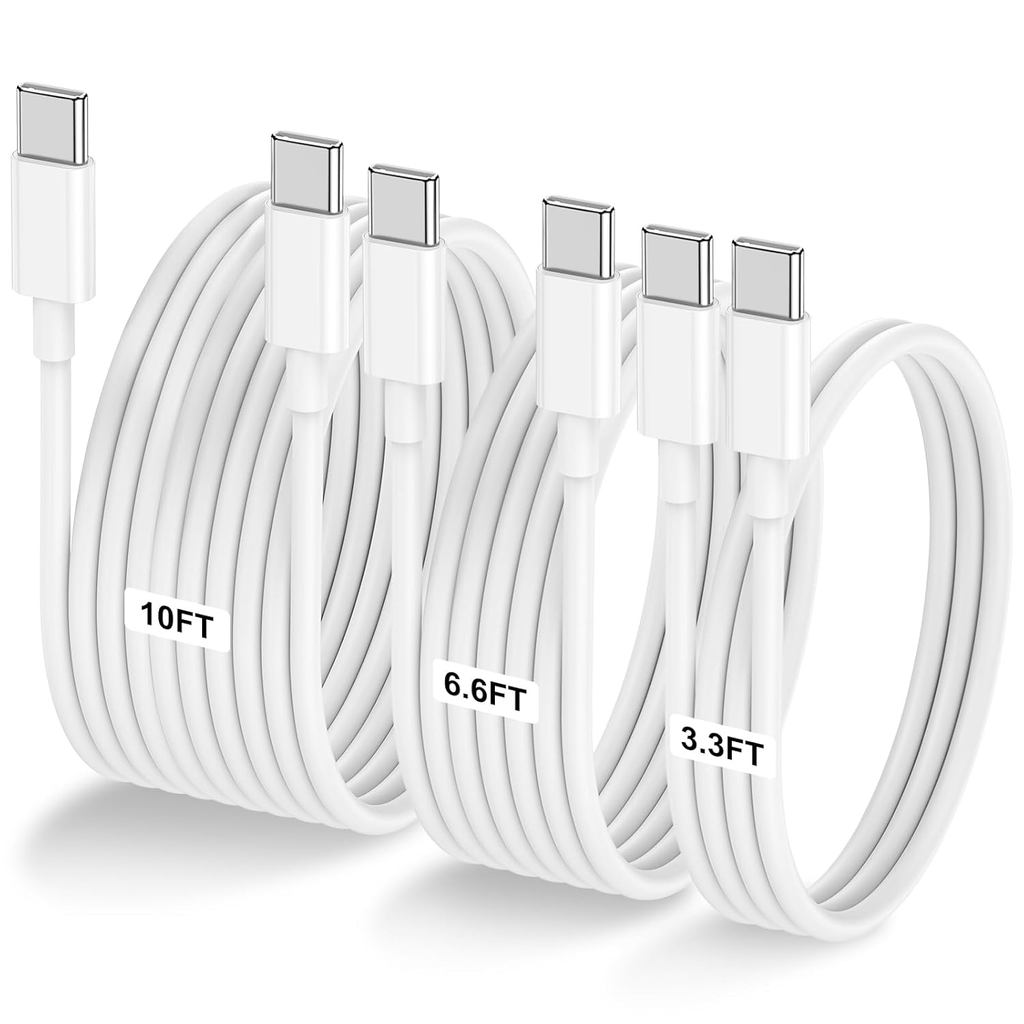 LOFPYE 3-Pack [3.3FT+6.6FT+10FT] 60W สาย USB C to USB C, สาย Type C to Type C, สายชาร์จเร็วสําหรับ 1