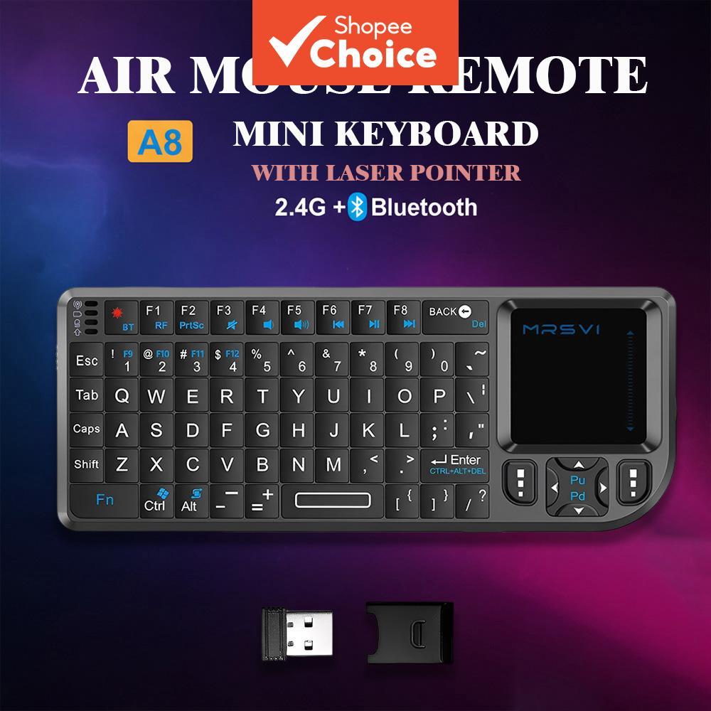MRSVI Air Mouse รีโมทคอนโทรลมินิคีย์บอร์ดบลูทูธและเมาส์ทัชแพดแบ็คไลท์ 2.4G พร้อมตัวชี้เลเซอร์ใช้ได้กับ Android,PC,Smart TV กล่อง