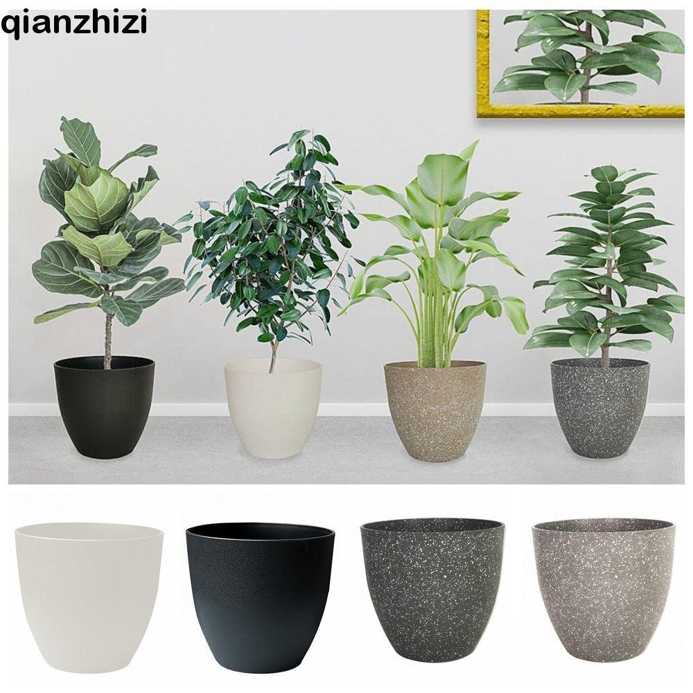QIANZHIZIA Planter,ขนาดใหญ่ความจุหนาFrostedเลียนแบบหินกระถางดอกไม้,ทนทานสไตล์ยุโรปพลาสติกFrosted Plantการเพาะปลูกหม้อพืชสีเขียว