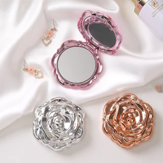 CIALLO Electroplated Rose Compact Mirror, กระจกกระเป๋าสองด้านแบบพับได้ขนาดเล็กพร้อมการขยาย, กระจกแต่งหน้าแบบพกพาสําหรับผู้หญิง, Travel & Daily Use