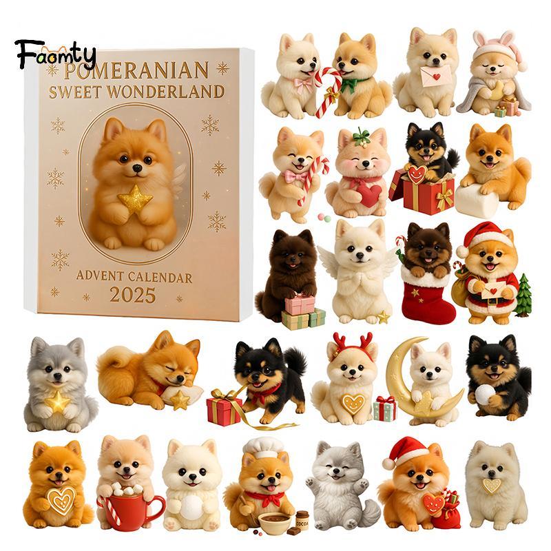 [Famty] Pomeranian Sweet Wonderland Advent Calendar 2025,24 Days Of Festive Surprises Dog Jewelry,2D