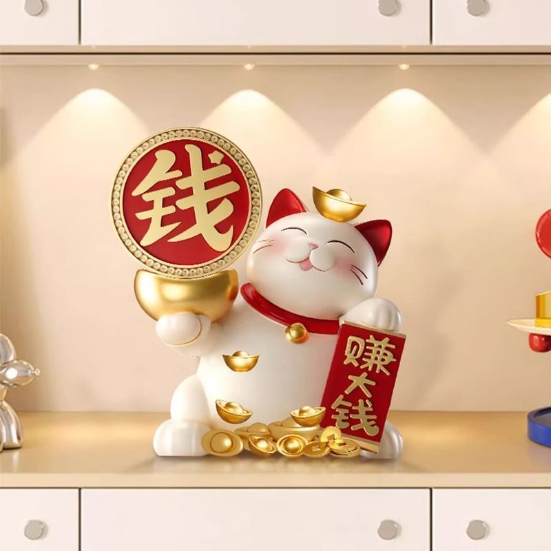 发财猫桌面摆件进门玄关柜上装饰摆台客厅电视柜摆画前台店铺饰品Zhaocai Cat's entrance, foyer key storage, living room, home furnishin