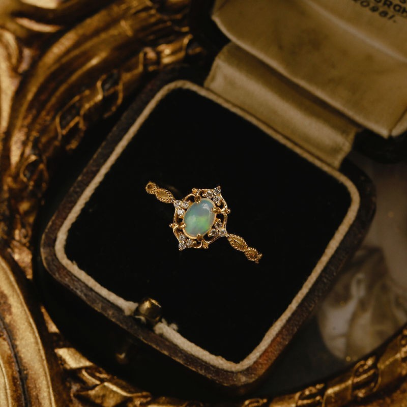 สไตล์หรูหรา Palace แหวนเจ้าหญิงธรรมชาติ Silver Eye Retro Light แหวนยุโรปสไตล์ญี่ปุ่น Gold-Plated ลูก