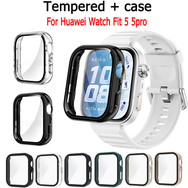 กรณีแก้วนิรภัย + สำหรับ Huawei Watch Fit 5 5 Pro Cover กรณีป้องกันหน้าจอ PC Bumper All-Around