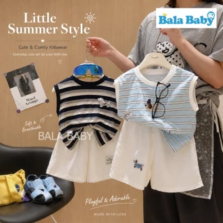 ชุดเด็กชายสุดคูล เสื้อกล้ามลายทาง + กางเกงขาสั้น ชุดเด็กชาย Summer Style ลายทางสุดคิ้วท์ BXT35