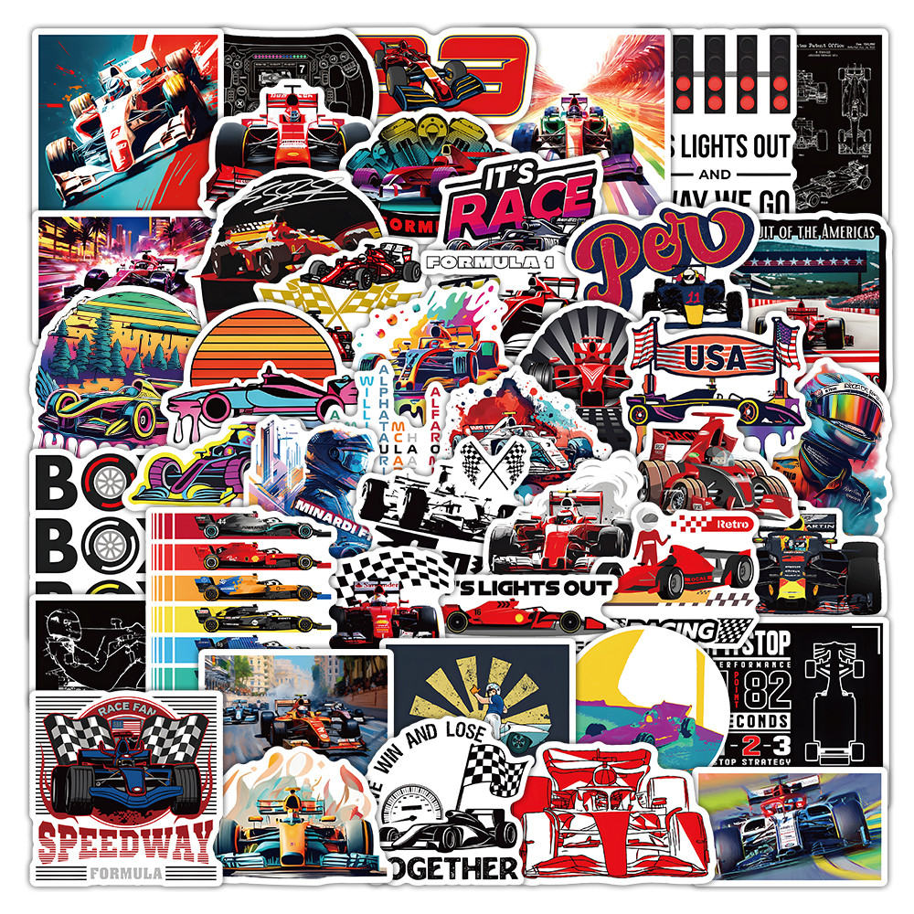 50 ชิ้น F1 สูตร 1 รถแข่งสติกเกอร์ Cool กีฬากันน้ํา Decals สําหรับกระเป๋าแล็ปท็อปตกแต่ง