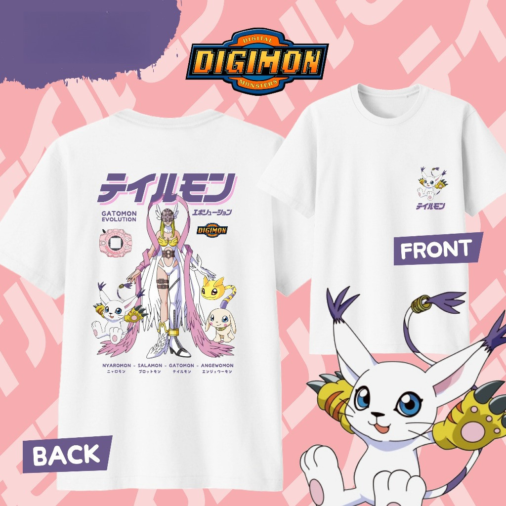 Digimon Adventure T-Shirt | Gatomon → Angewomon Evolution |Cotton Tee for All Ages เสื้อดิจิมอนวิวัฒนาการแกตโตมอน