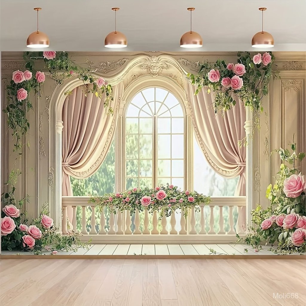 A 2D Photographic Backdrop - an Elegant Classical Window Scene Decoration for Photography Studios, Versatile for Room Ba