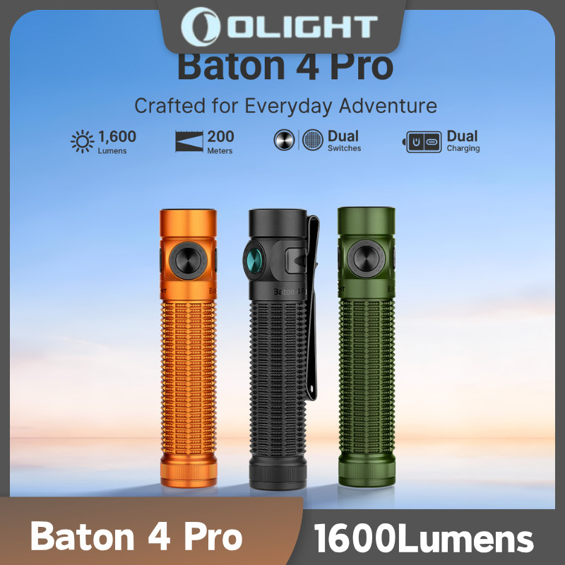 Olight Baton 4 Pro Dual Switch High Lumen Compact EDC ไฟฉาย LED 1600Lumens