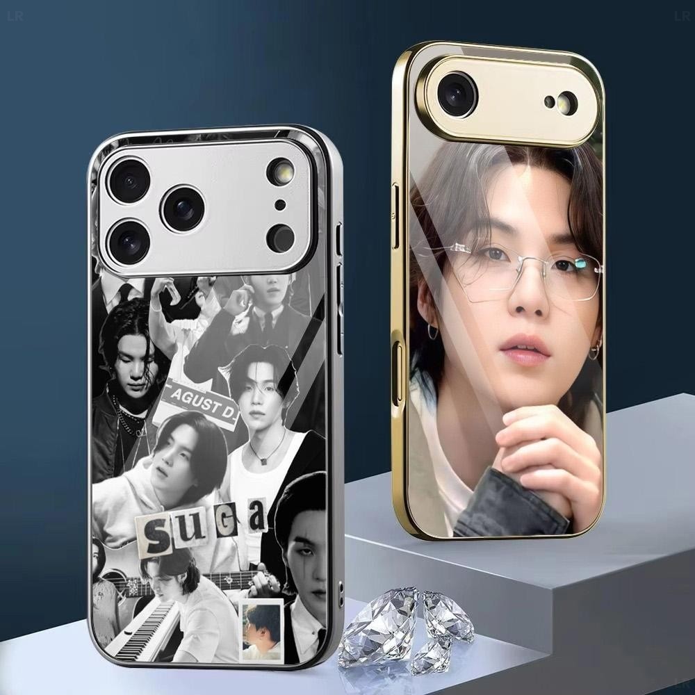 Suga Min Yoongi 04 โลหะกระจกนิรภัยสําหรับ iPhone 17 16 15 14 13 12 11 Pro Max 15 14 Plus 17 Air 17E 