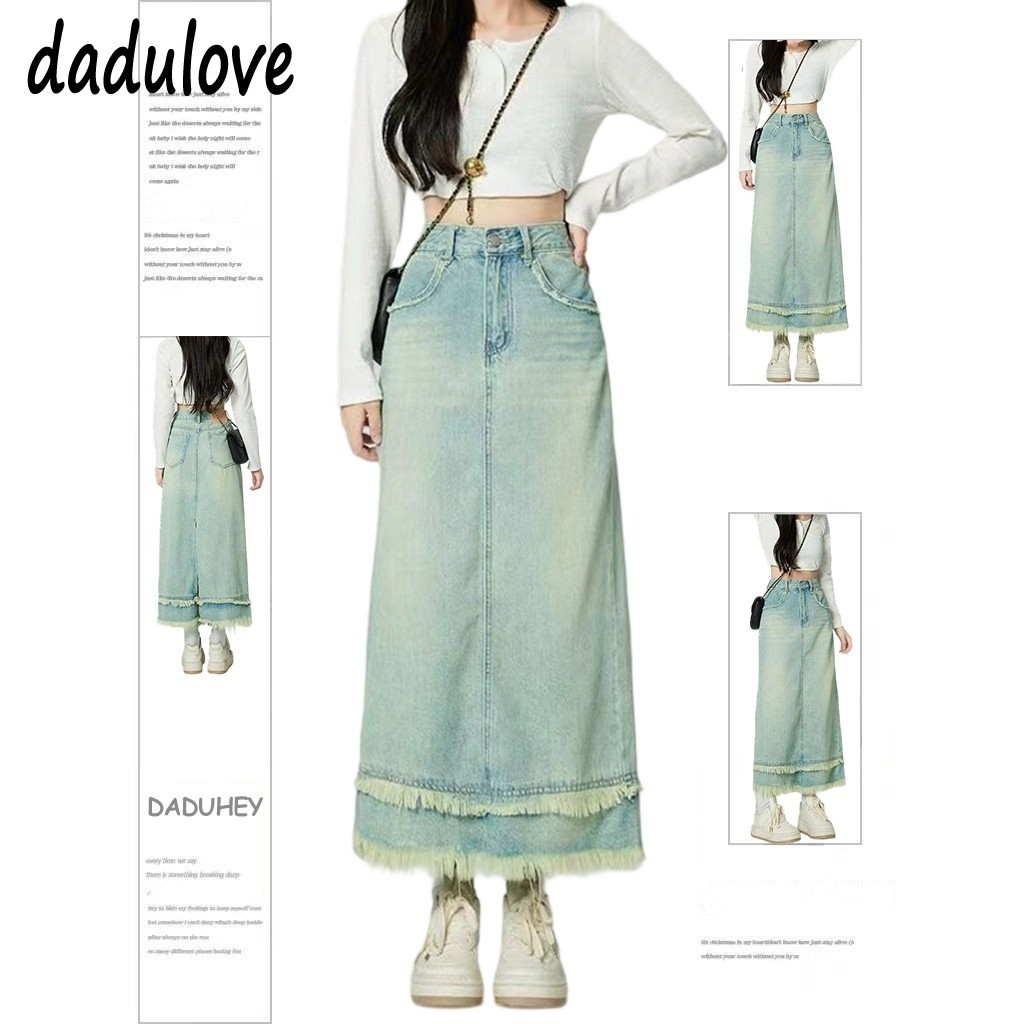 dadulove 2026 Spring and Summer New Light Blue Washed Do the Old Cowboy Skirt Women's High Waist Sli