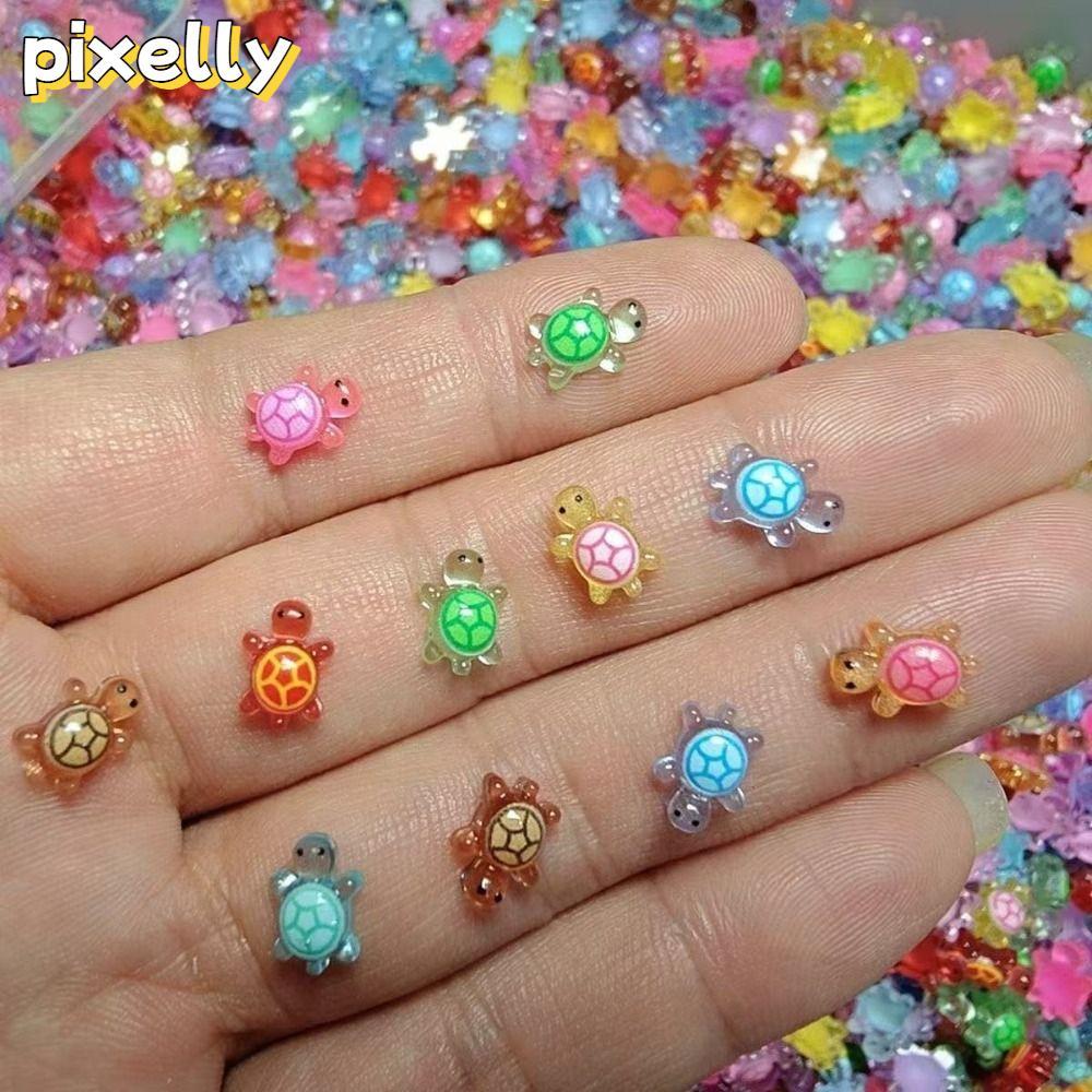 PIXELLY เต่าเรืองแสง 100 ชิ้น, สัตว์เรซินขนาดเล็กการ์ตูนสี Dopamine, Glow-in-the-dark DIY Miniature Figurines Fairy Garden ตกแต่ง