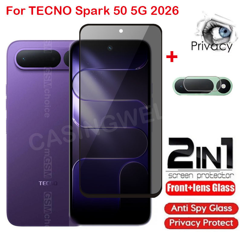 ป้องกันหน้าจอสําหรับ TECNO Spark 50 5G 2026 Spark 50C 50 Pro 5G 4G กระจกนิรภัยส่วนตัว Anti-Spy คลุมทั้งหมดป้องกันหน้าจอ Anti Peek ฟิล์มความเป็นส่วนตัว