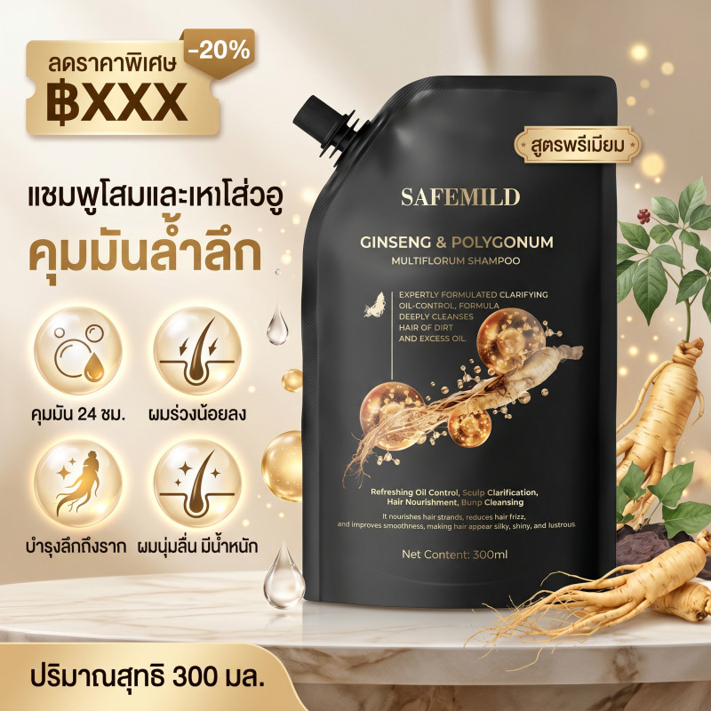 แชมพูสมุนไพร SAFEMILD ลดผมร่วง บำรุงล้ำลึก สำหรับผู้ที่มีปัญหาผมร่วง
