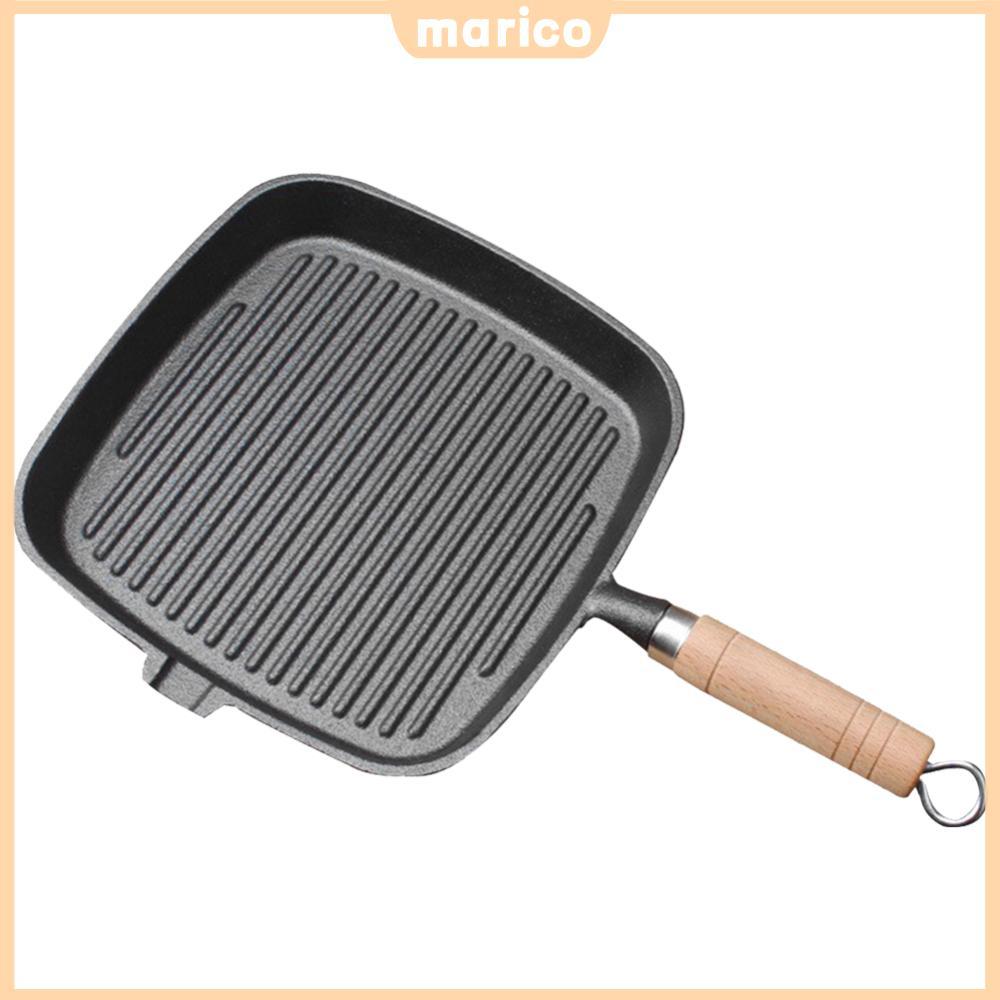 ⚡24ชม.⚡ Iron Skillet กระทะสเต็กด้ามไม้ไม่เคลือบ Non-stick ทําอาหารหม้อสเต็กหม้อทอดสเต็ก Skillet สําห