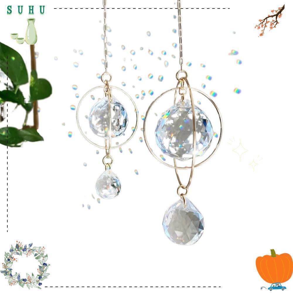 SUHU คริสตัล Sun Catcher, Suncatcher ตกแต่งรถเครื่องประดับคริสตัล,สวนหัตถกรรม Galaxy แหวนโลหะจี้แขวนเครื่องประดับบ้านสวน