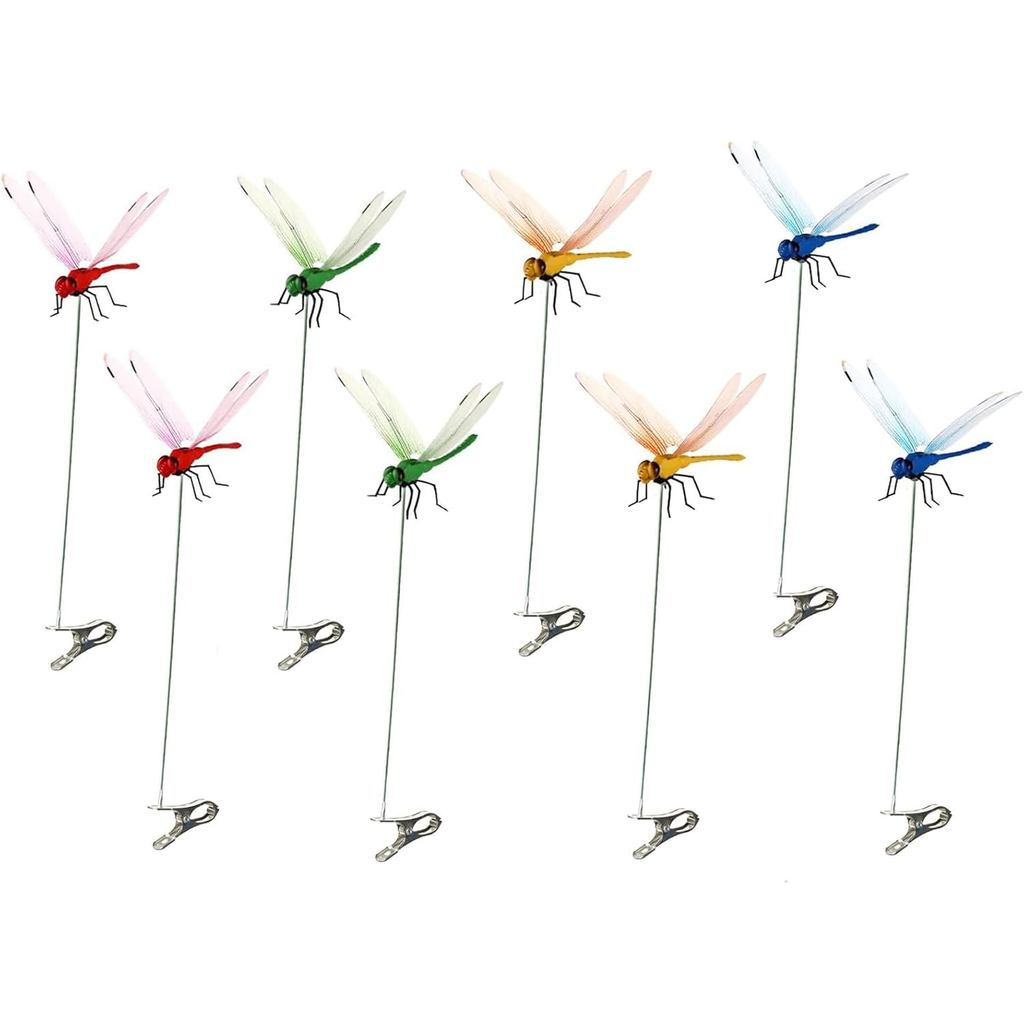 PWireless 8 ชิ้นที่มีสีสัน Dragonfly คลิป 3D จําลอง Dragonfly Pole สําหรับกลางแจ้งในร่มปลอมพลาสติก D