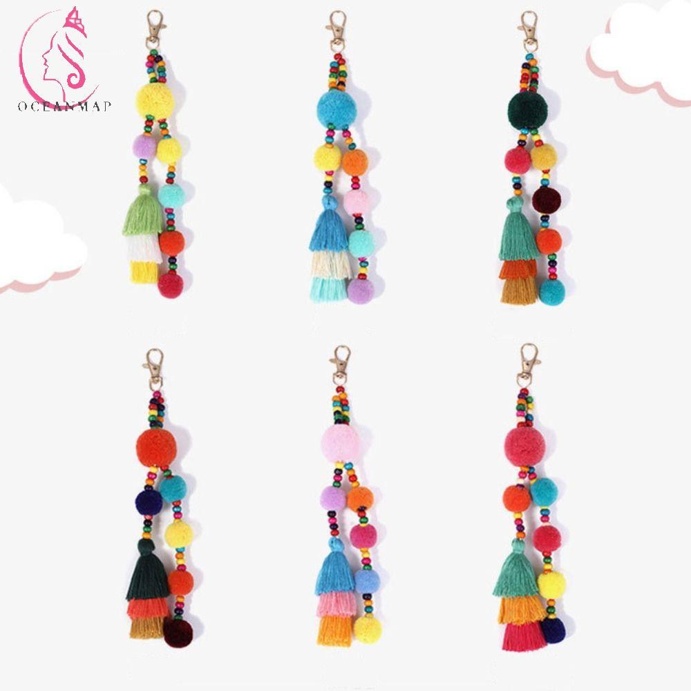 OCEANMAP Boho สไตล์พวงกุญแจ,พู่ Pom Boho สไตล์ผม Ball พู่พวงกุญแจ, Boho เครื่องประดับสีไล่ระดับสี Ha
