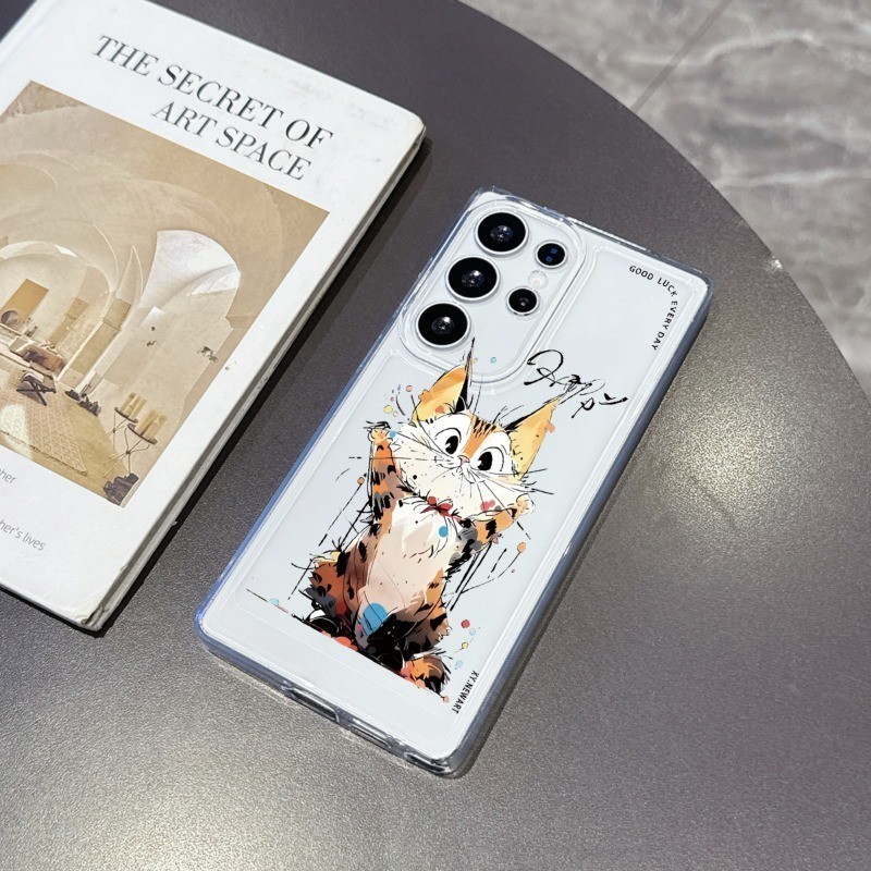 Cat Art สําหรับ Samsung 25 FE กรณี S26 S24 S23 S22 S21 S20 Ultra FE A16 A12 นุ่มฝาครอบกันฝุ่นปลอก