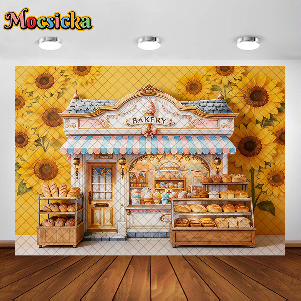 5x3ft 7x5ft Moscicka การถ่ายภาพฉากหลังขนมปังไอศกรีม Shop ตกแต่ง Baby Shower Cake Smash ทารกแรกเกิดพื