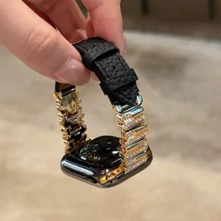 สุภาพสตรีเพชรสายหนังไม่สม่ําเสมอสําหรับ Apple Watch S11 SE3 S10 S9 S8 SE S7 S6 Ultra 3 2 49/42/41/40 มม.46 มม.44 มม.45 มม.สายรัดข้อมือ