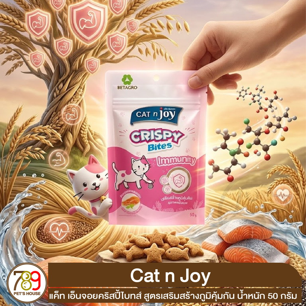 Cat n Joy Crispy Bites ขนมกรุบกรอบ สูตร เสริมภูมิคุ้มกัน 50g