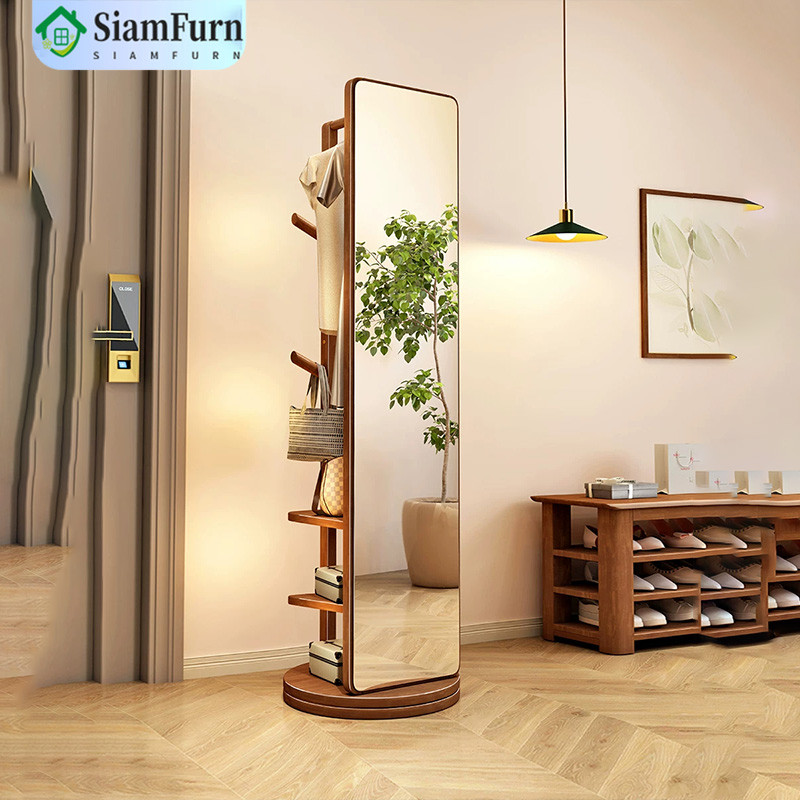 【Best seller】กระจกตั้งพื้นหมุนได้ กระจกเต็มตัวหมุนได้ พร้อมราวแขวน ชั้นวางของ กว้าง30/40/50CM mirror