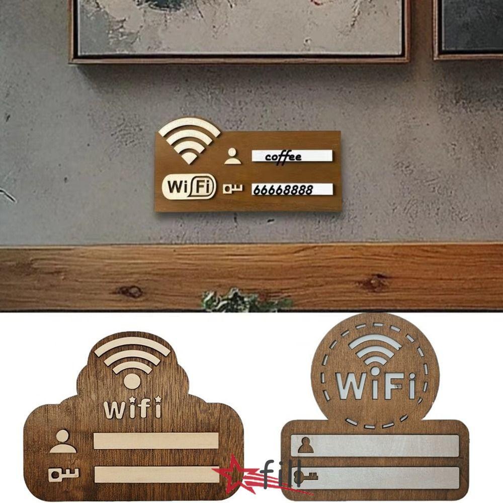 FIL WiFi ป้ายรหัสผ่าน,ลายมือเขียนสติ๊กเกอร์ติดผนัง WiFi,วินเทจติดผนังไม้อเนกประสงค์ใช้ตัวบ่งชี้ไร้สายโล่ตกแต่งบ้าน