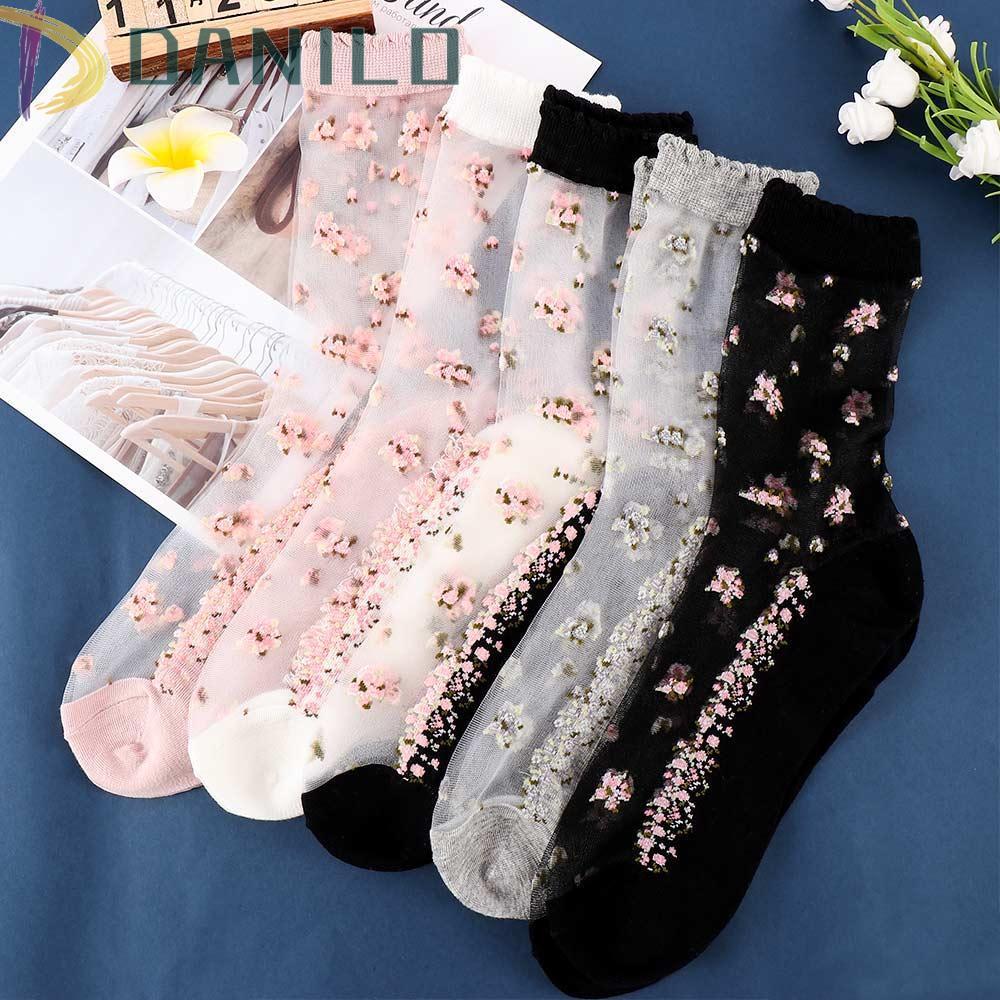 DANILO Socks Jacquard Bow Boat Socks Glass Silk Leisure Thin Short Socks