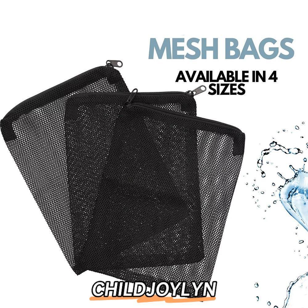 CHILDJOYLYN ถุงกรองไนลอน, กระเป๋าแยก Pond Media Filter Bag, สีดําสําหรับตู้ปลา Reusable Mesh Zip Bag