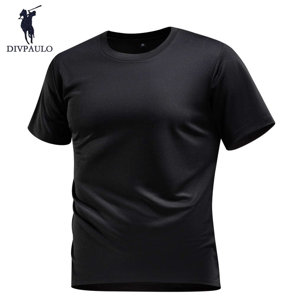 DIVPAULO 3321-X-NOLOGO เสื้อยืดกีฬาแขนสั้น ผ้าโพลี แห้งไว ดูดเหงื่อ