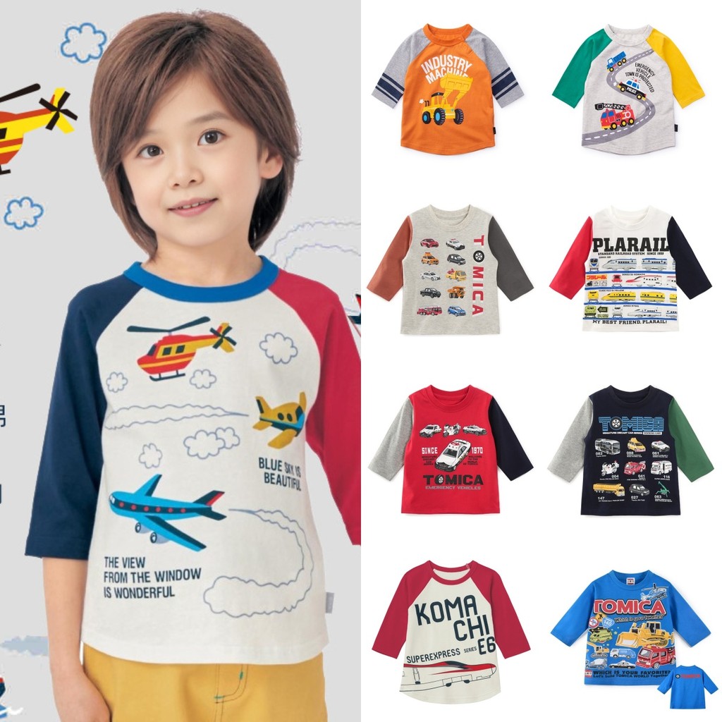 เสื้อยืดผ้าฝ้าย แขนเจ็ดส่วน แบบบาง ลายรถยนต์ สไตล์ญี่ปุ่น เหมาะกับฤดูใบไม้ผลิ ฤดูร้อน สําหรับเด็กผู้ชาย ไซซ์ 80-140-0813