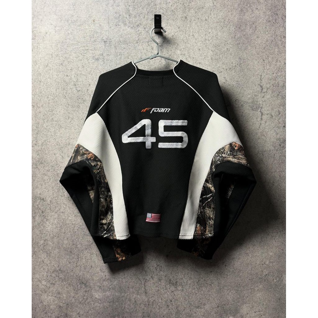Y2K Racing Jersey ขนาดใหญ่แขนยาว Moto เสื้อ Vintage Graphic Casual Top สําหรับชาย Streetwear