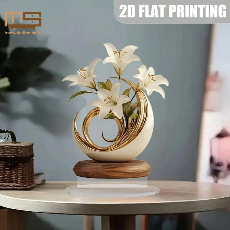 Tt 2D อะคริลิค Lily ดอกไม้เครื่องประดับ Minimalist ตารางสําหรับ Office Desktop ห้องนั่งเล่นบ้านน่ารักและทันสมัยตกแต่ง mbn