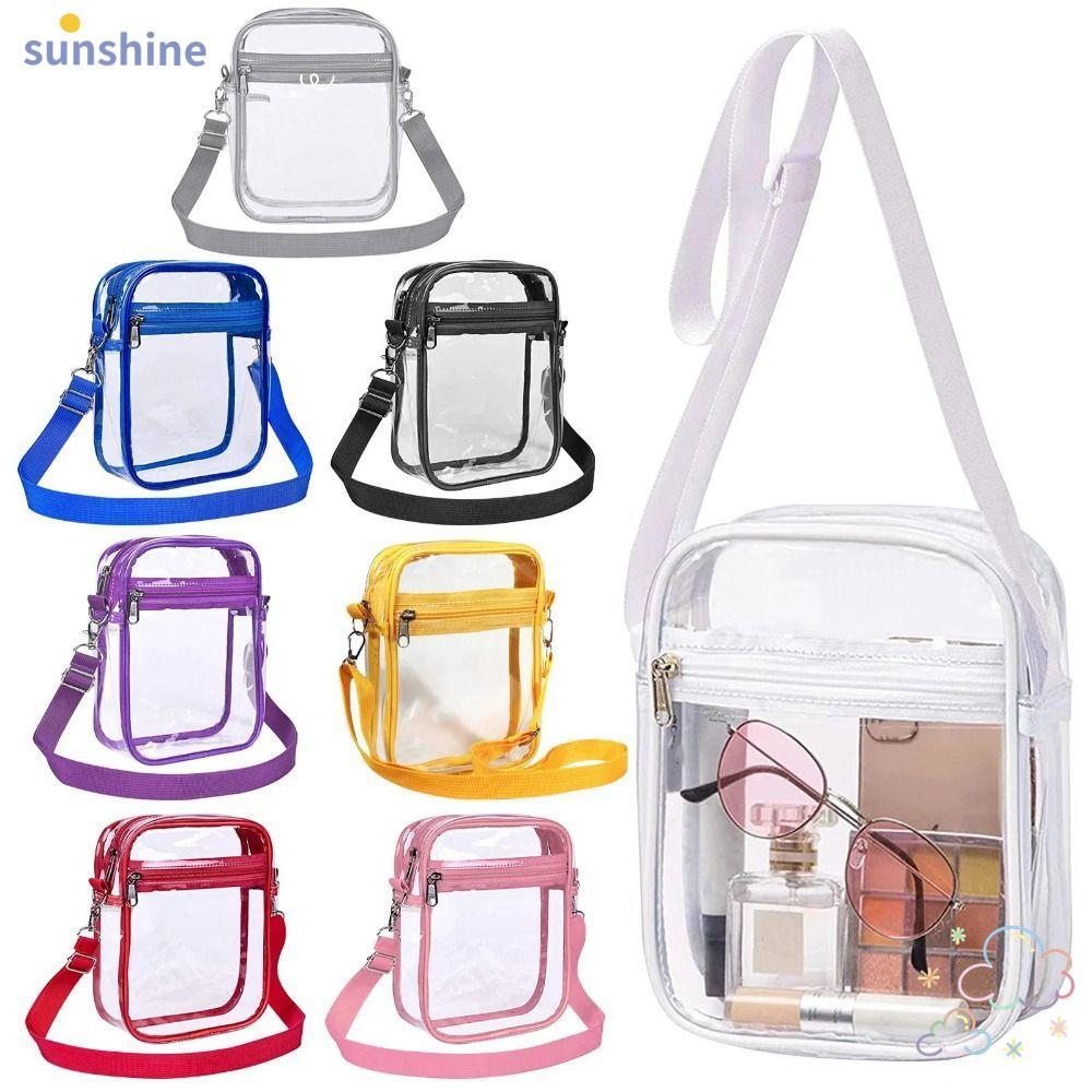 SSUNSHINE กระเป๋าสะพายไหล่ใส PVC ปรับสายได้ ซิปข้าง