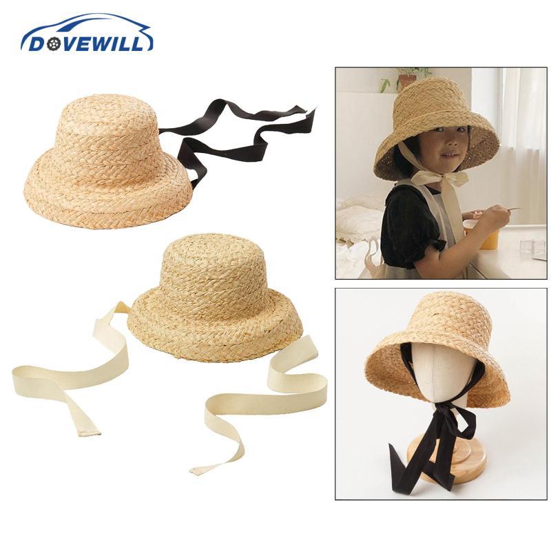 [Dovewill] หมวกฟางสําหรับเด็กแฟชั่น Sun Eaves Sun Hat Flat Top Caps Travel Outdoor