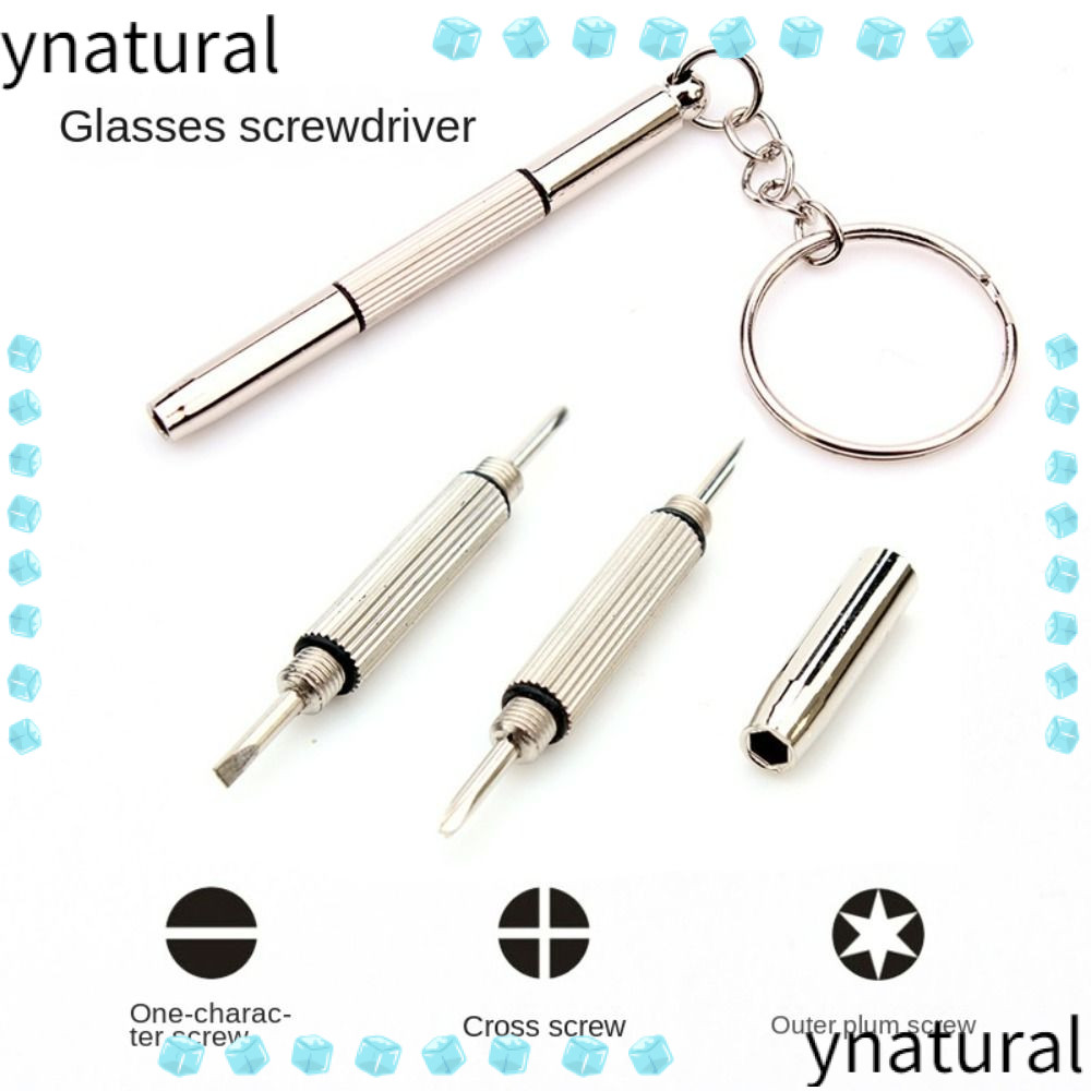 YNATURAL ชุดซ่อมไขควง เครื่องมือมือพร้อมไขควงแว่นตาพวงกุญแจ เครื่องมือซ่อมแซมแว่นตาเหล็ก 3-in-1 มัลติฟังก์ชั่น บ้าน