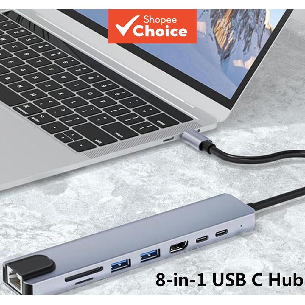 ฮับ USB-C 8-in-1 รวมทุกฟังก์ชัน พอร์ต Gigabit LAN 4K HDMI ชาร์จไฟ PD อ่าน SD/TF สําหรับโน้ตบุ๊กและแล็ปท็อป