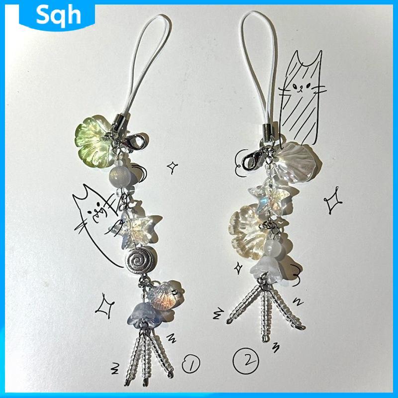 Bri Ocean Style Seashell Jelly Fish Pendant Key Strap Lanyard พวงกุญแจผู้หญิง Keycord ywr