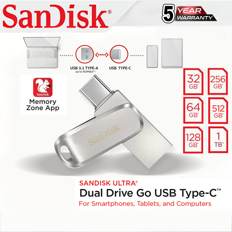 SanDisk Ultra Dual Drive Luxe USB Type-C 32GB 64GB 128GB 256GB (SDDDC4) แฟลชไดรฟ์ Flashdrive iPadPro