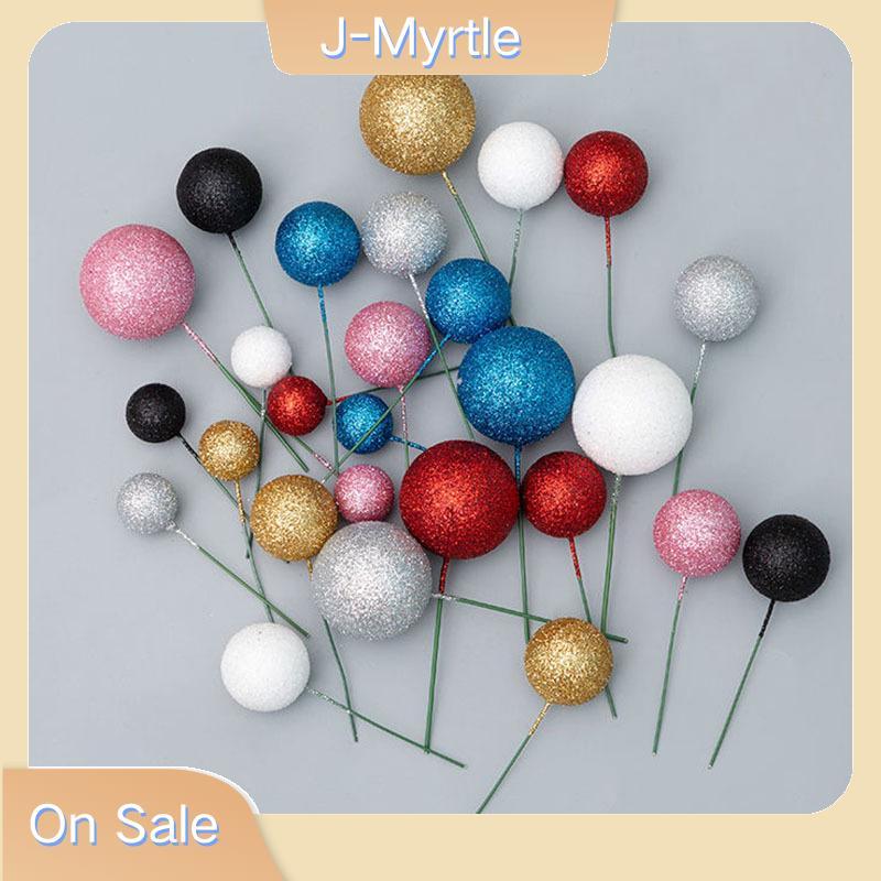 J-Myrtle 20 ชิ้น Glitter Ball เค้กวันเกิดแฮปปี้ Topper สีชมพูทองงานแต่งงานของขวัญเค้ก Toppers สําหรั