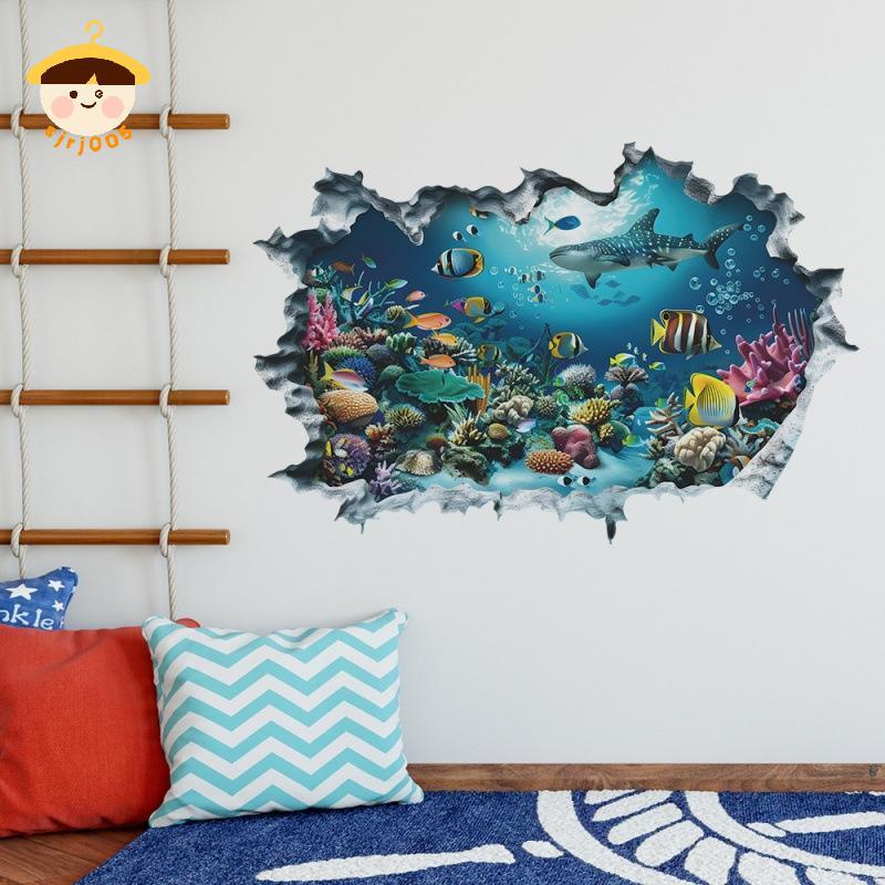 〔8C05〕 3D Wall Stiers Shark Broken Wall Aquarium Ocean Wall Stiers สําหรับห้องเด็กห้องน้ําห้องครัวตก