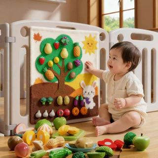 BHQ ของเล่นเด็ก DIY แผ่นผ้าฟริซผลไม้ เล่นจับคู่ หั่นผลไม้และผัก ฝึกพัฒนาการ ไม่มีคม ปลอดภัย สำหรับเด็ก 1-4 ขวบ