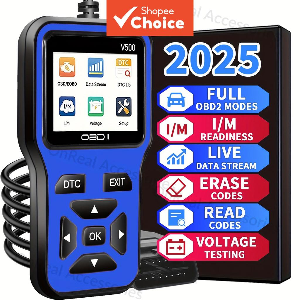 เครื่องสแกน OBD2 สําหรับรถยนต์ เครื่องมือวินิจฉัย ถอดรหัสปัญหาเครื่องยนต์ สีฟ้า รุ่น V500