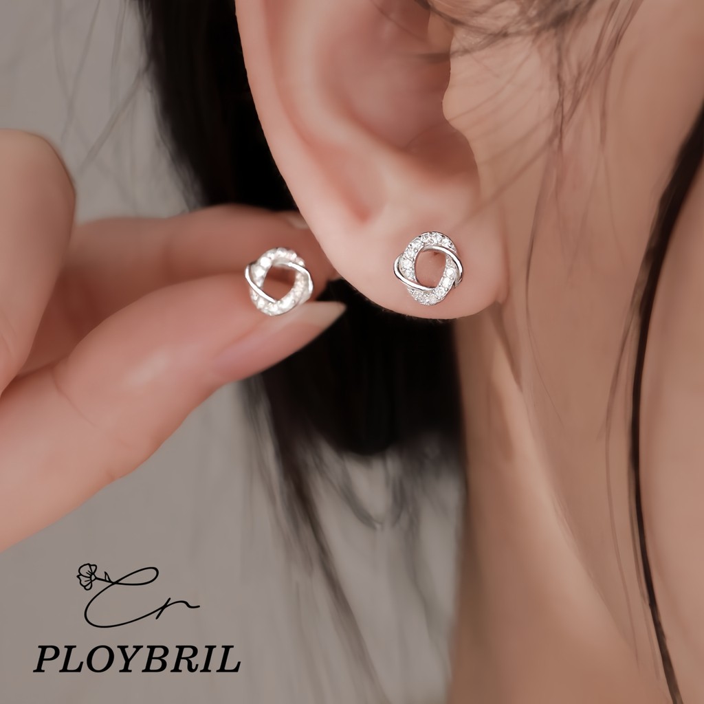 PLOYBRIL ไมโครฝังเพทายกลวงวงกลมต่างหูสตั๊ดสําหรับผู้หญิงชุดต่างหูเจาะสําหรับเด็กต่างหูทองคําขาวชุดทุกวันสไตล์ E086