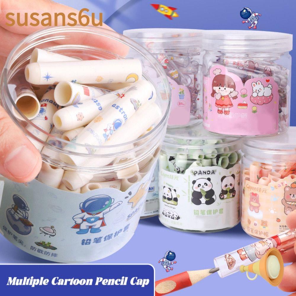 35ชิ้น/กล่องปลอกดินสอการ์ตูน คาปิบารา/นักบินอวกาศ/แพนด้า พลาสติกใส ป้องกันปลายปากกา สำหรับนักเรียน ของขวัญน่ารัก