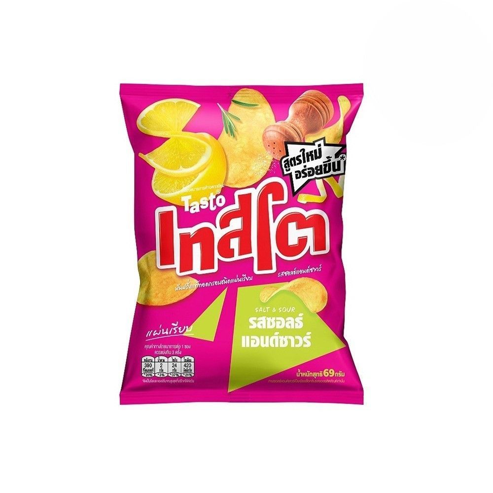 [สินค้าส่งด่วน] เทสโตแผ่นเรียบซอลธ์แอนด์ซาว์ 69 กรัม TASTO FLAT CUT SALT AND SOUR 69 G.