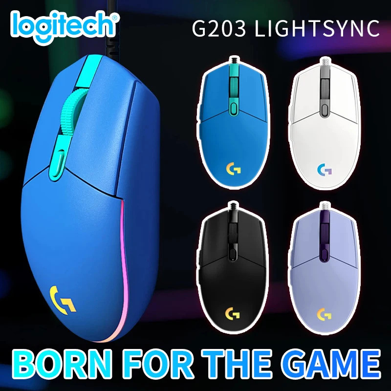 Logitech G203 เมาส์สําหรับเล่นเกมแบบมีสาย Luminous Backlit USB เมาส์สําหรับเล่นเกมแบบมีสายสําหรับเดส