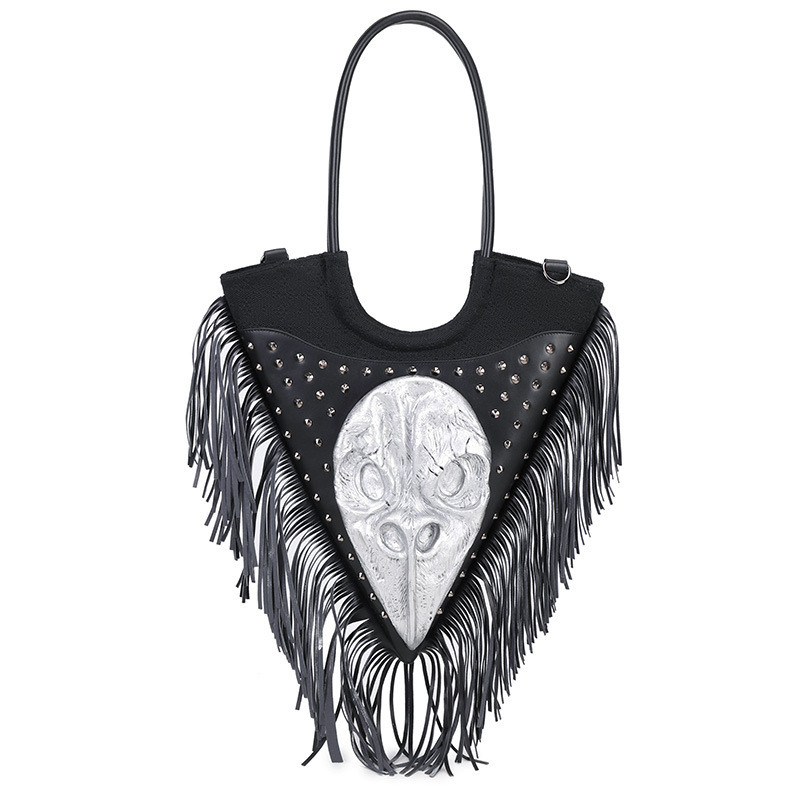 ใหม่สุภาพสตรี Skull Rivets Gothic พู่กระเป๋าถือ Punk ไหล่ Messenger กระเป๋า Gothic Punk กระเป๋า GTB